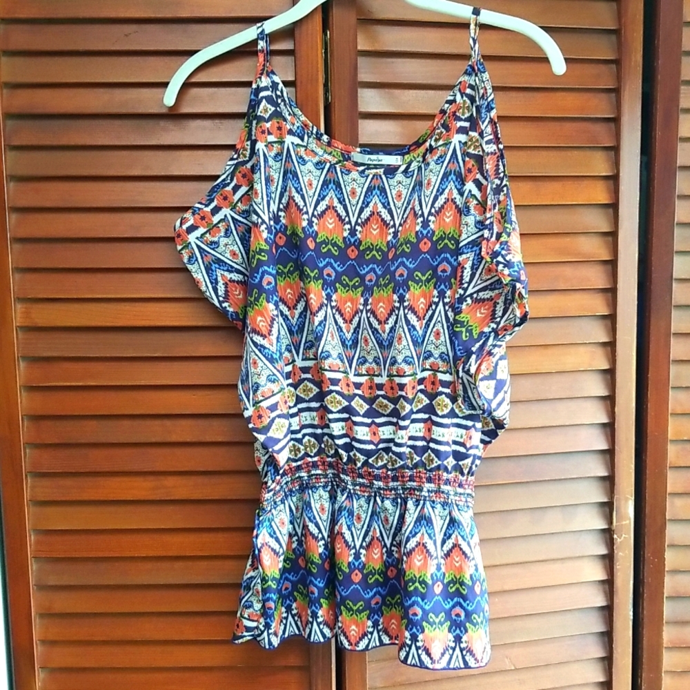 Papaya Multi-colored Cold Shoulder Top